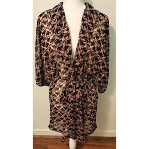 The Webster Miami Target Robe Sheer Black Pink Fans Kimono Short Wrap Sexy M/L